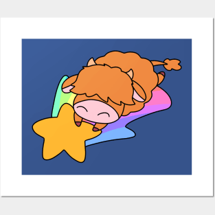 Rainbow Shooting Star Highland Cow Posters and Art